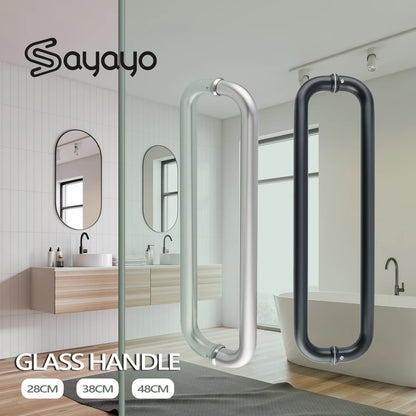 Sayayo 10/14/18 Inch Shower Door Handles Stainless Steel Two-Way Square Tubular Glass Door Handle Brushed/Black For3-15mm glass