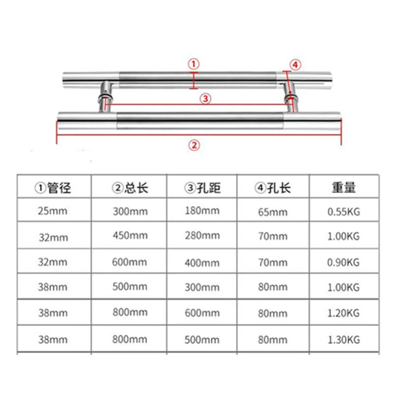 Stainless Steel Glass Door Large Handles Solid Pull Push Moving Doors Hardware 30-100cm Long Knob Office Home Bathroom Fittings